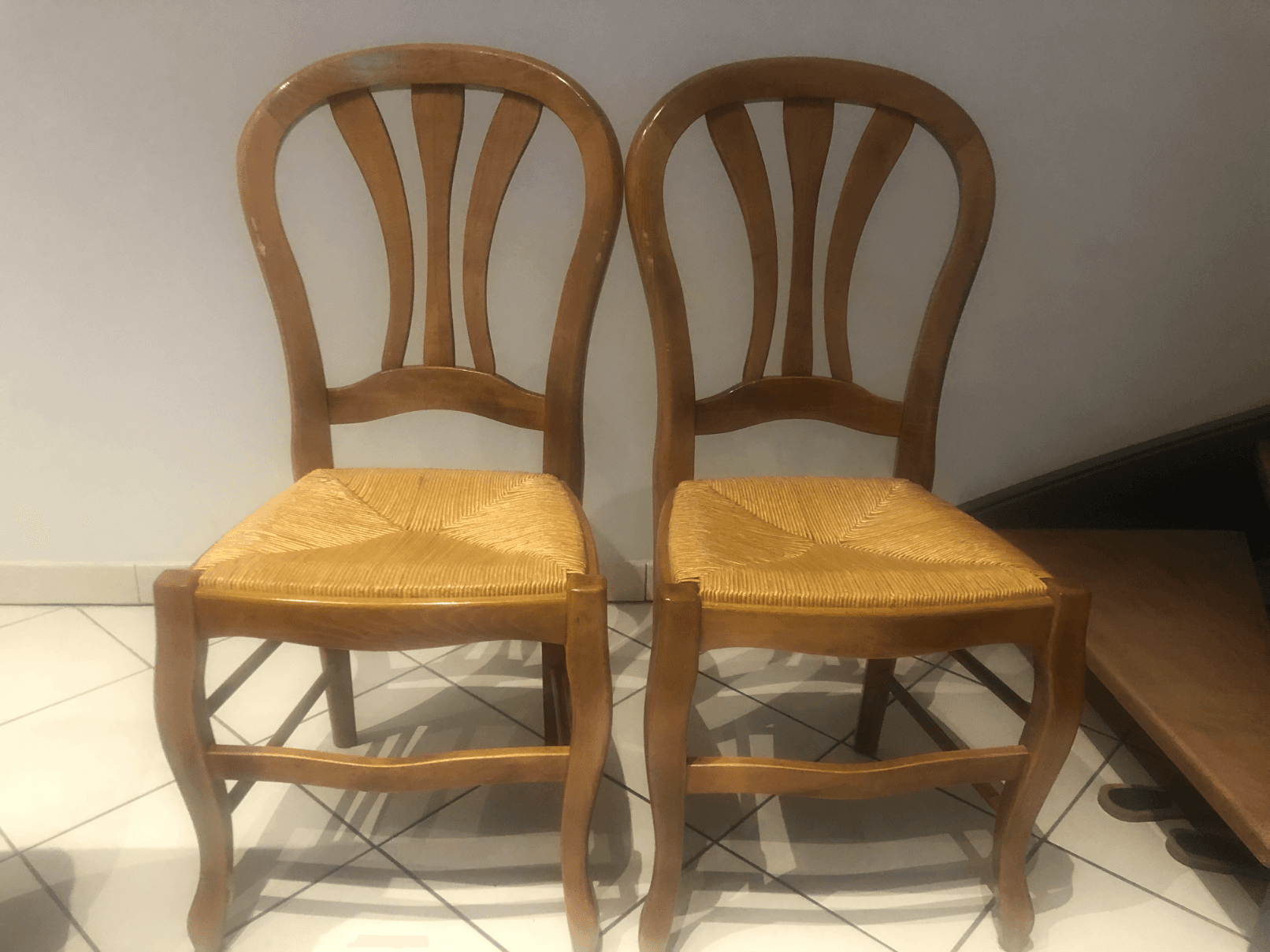 Lot de 2 chaises bois et paille