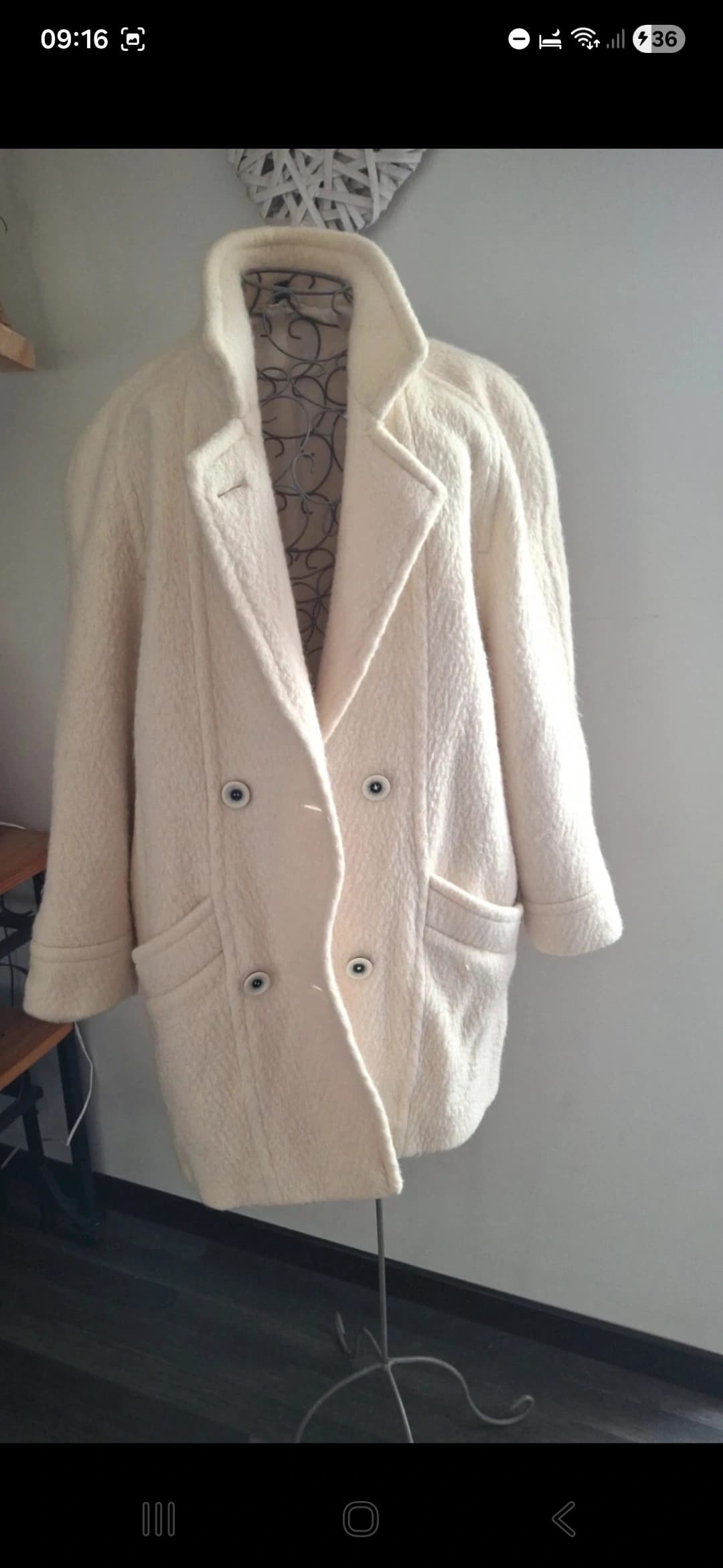 Manteau femme écru coupe droite en mohair