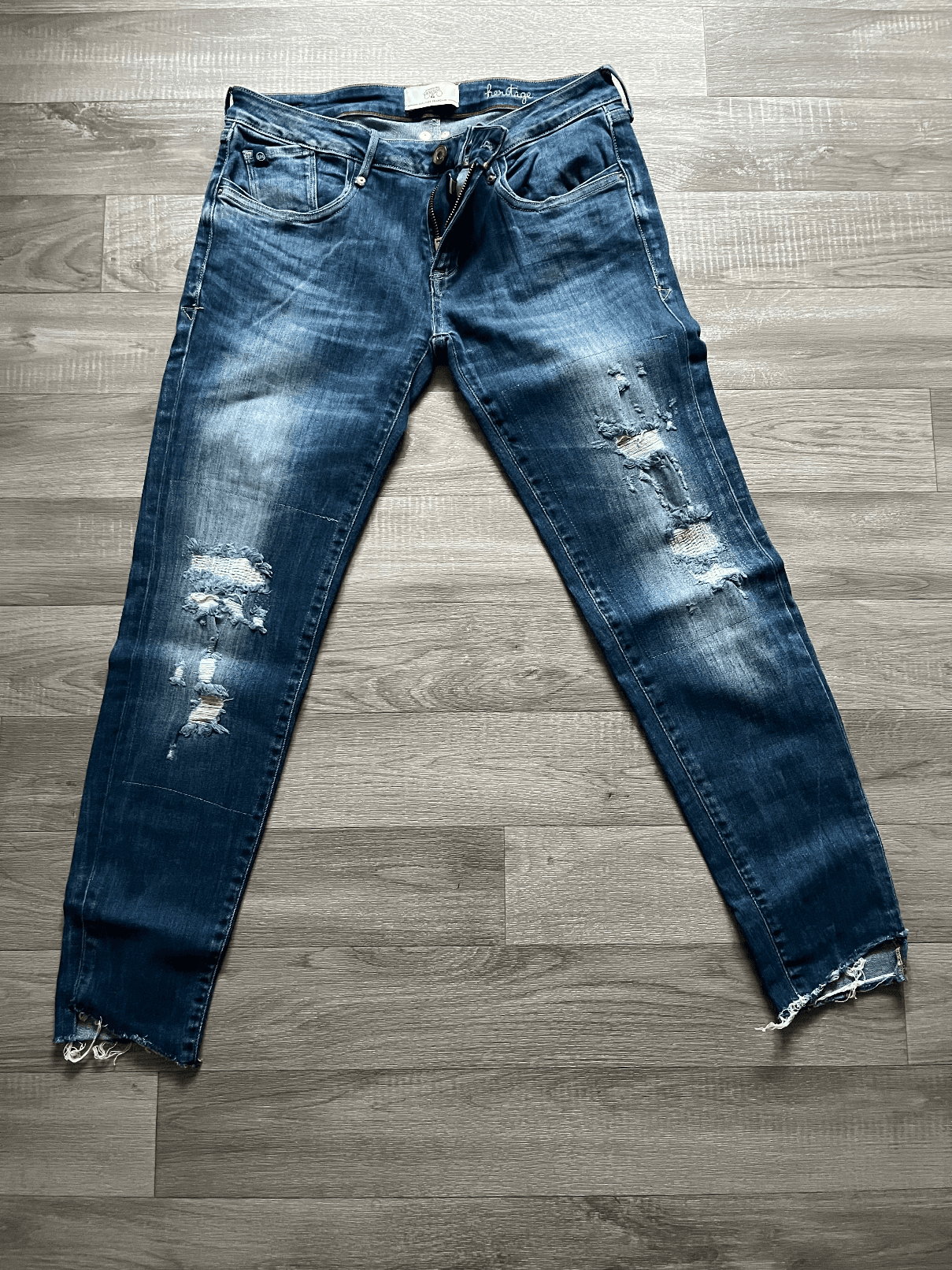 Jean Skinny Heritage déchiré bleu délavé