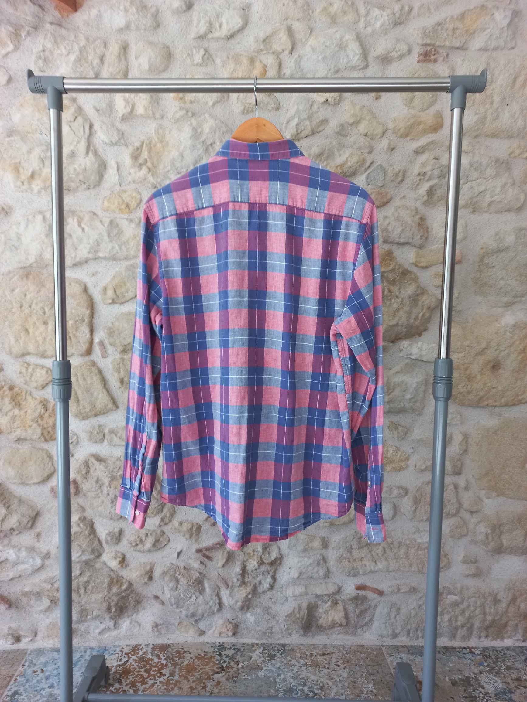Chemise homme à carreaux et rayés rose bleu taille L — photo 2