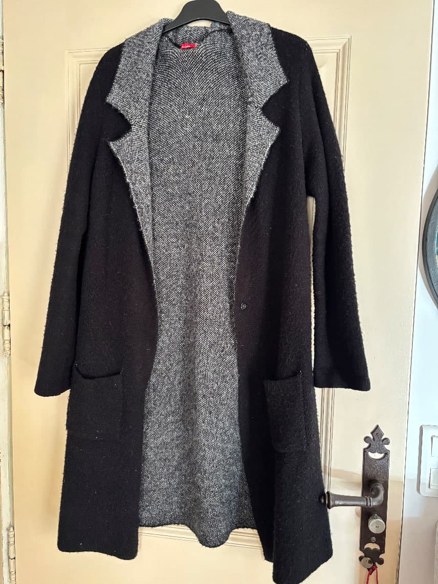 Manteau long noir et gris femme