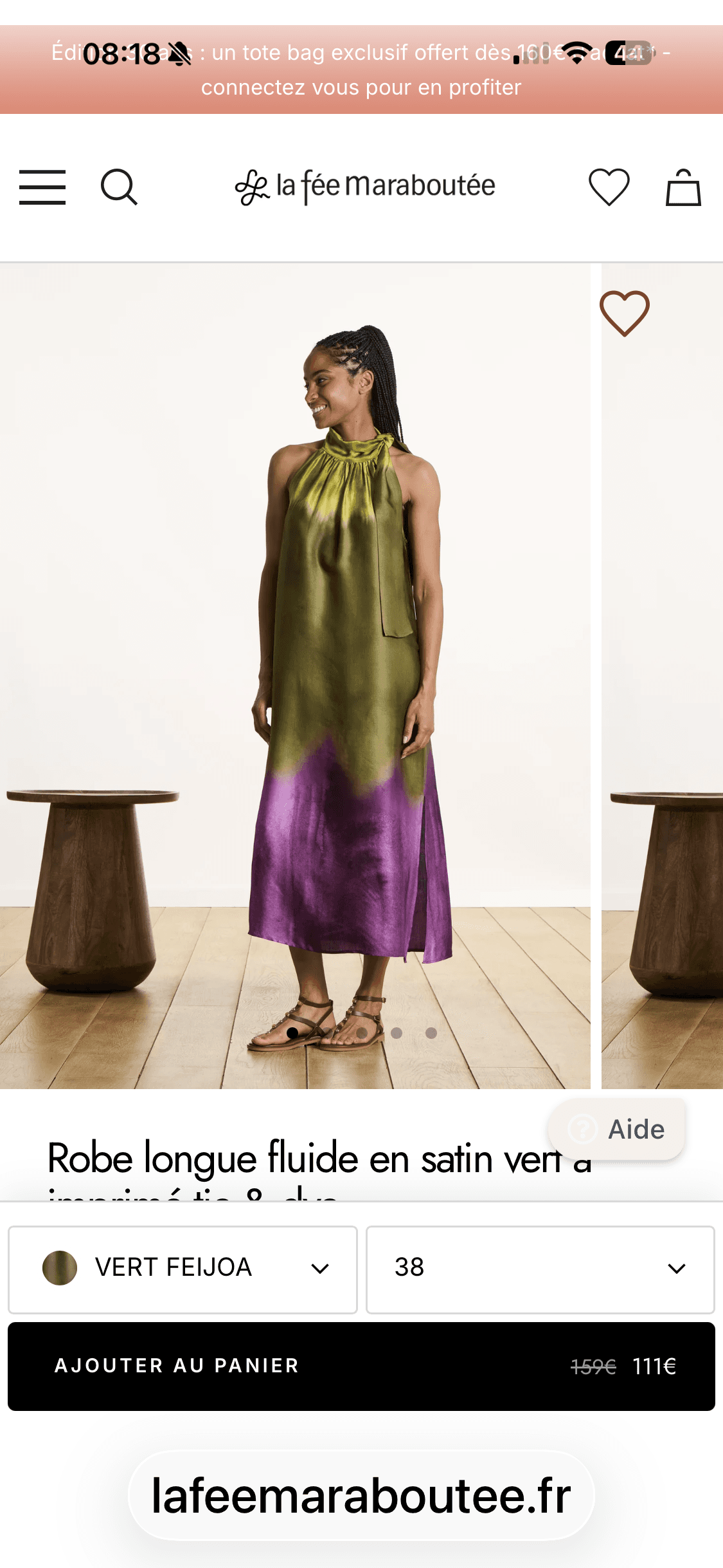 Robe longue fluide en satin vert tie and dye la fée marabout